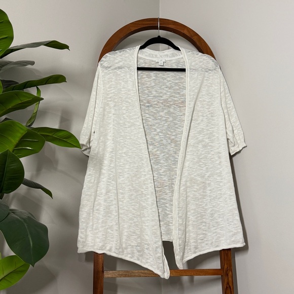 J. Jill Sweaters - J. Jill XL White Linen Cotton Short Sleeve Open Front Knit Cardigan Sweater